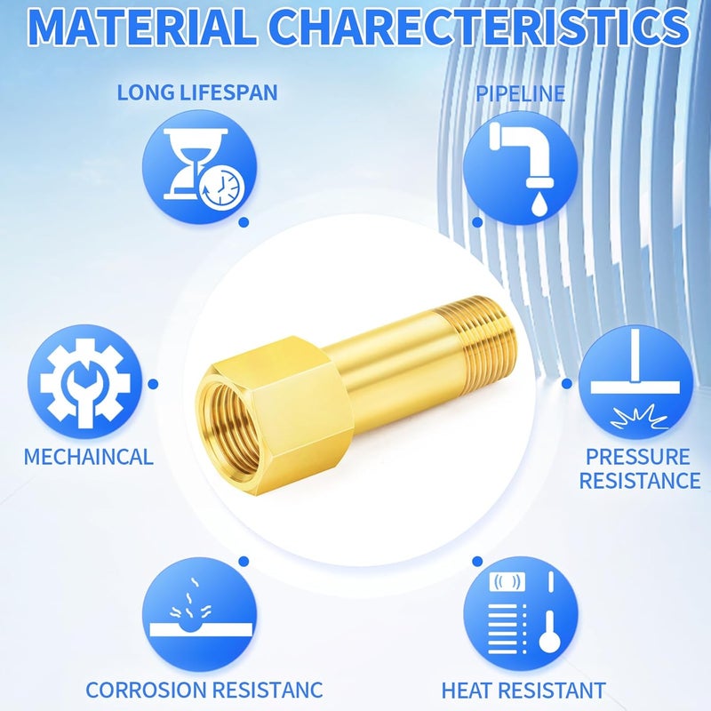 ChillWaves Brass Pipe Fitting, Long Nipple Pipe 3/8" NPT Male x 3/8" NPT Female Thread 2" Length(50MM)(2-PACK) - Image 5